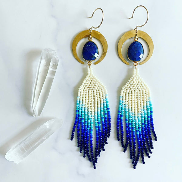 Blue Crescent Earrings