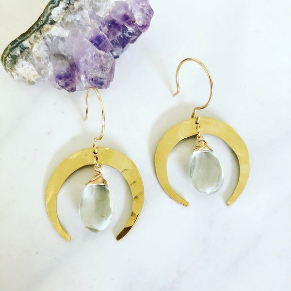 Green Amethyst Crescent Earrings