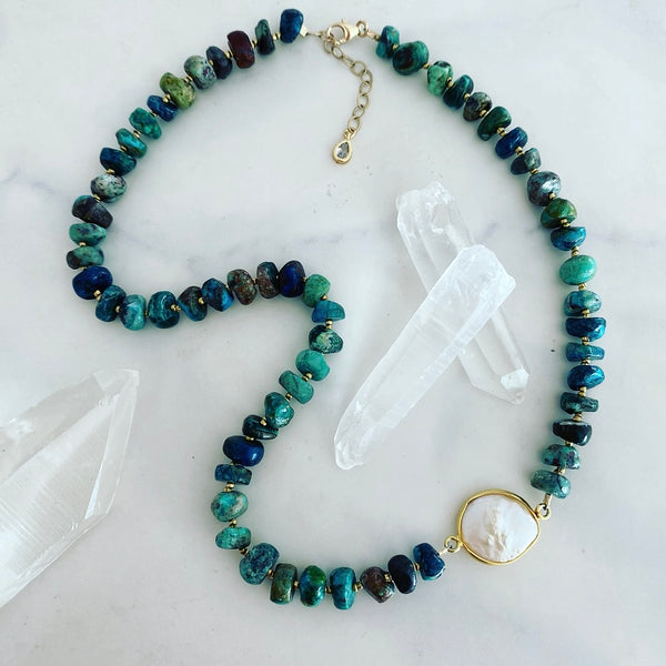 Chrysocolla and Pearl Necklace