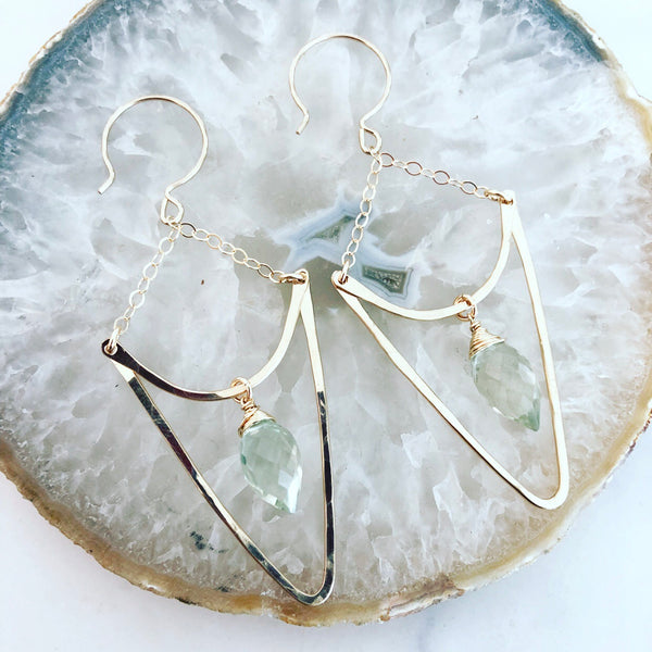 Green Amethyst Arrow Earrings